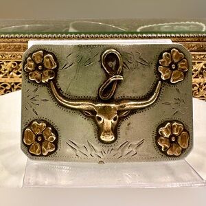 VTG Ricardo Nickel Silver/Bronze Trim Longhorn/Steer “J” Belt Buckle EUC
